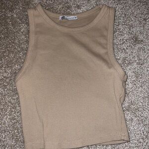 Tan Ribbed Women's Crop Top